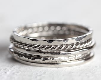 Platinum stacking rings set of 5 textured rings from recycled platinum