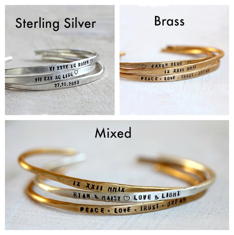 Personalized Silver Bracelet Sterling Silver Cuff or Brass Etsy