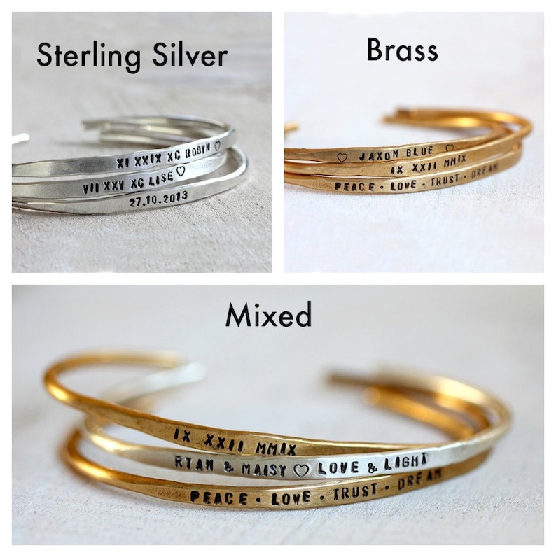 Personalized silver bracelet sterling silver cuff or brass cuff custom bracelet bangle image 4