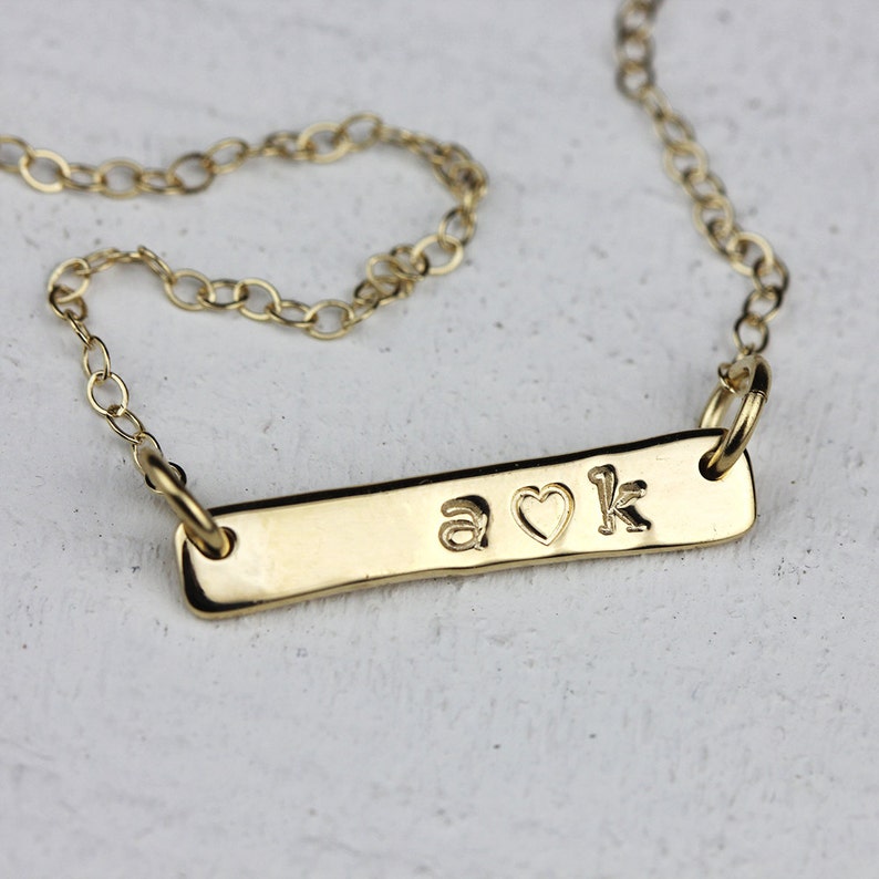 Solid 14K Gold Bar Personalized Necklace Personalized Stamped Etsy
