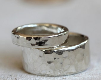 Bagues de mariage en argent sterling martelé