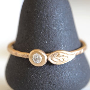 Solid gold 14k or 18k diamond leaf ring in yellow or rose gold image 2