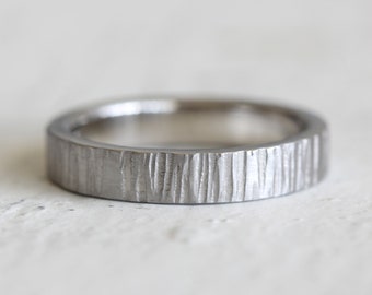 Platinum tree bark wedding band / Nature themed wedding ring /  Wood Grain ring  - Choose a width