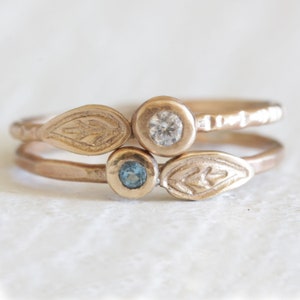 Solid gold 14k or 18k diamond leaf ring in yellow or rose gold image 7