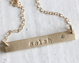 Personalized Gold Bar Necklace with Diamond