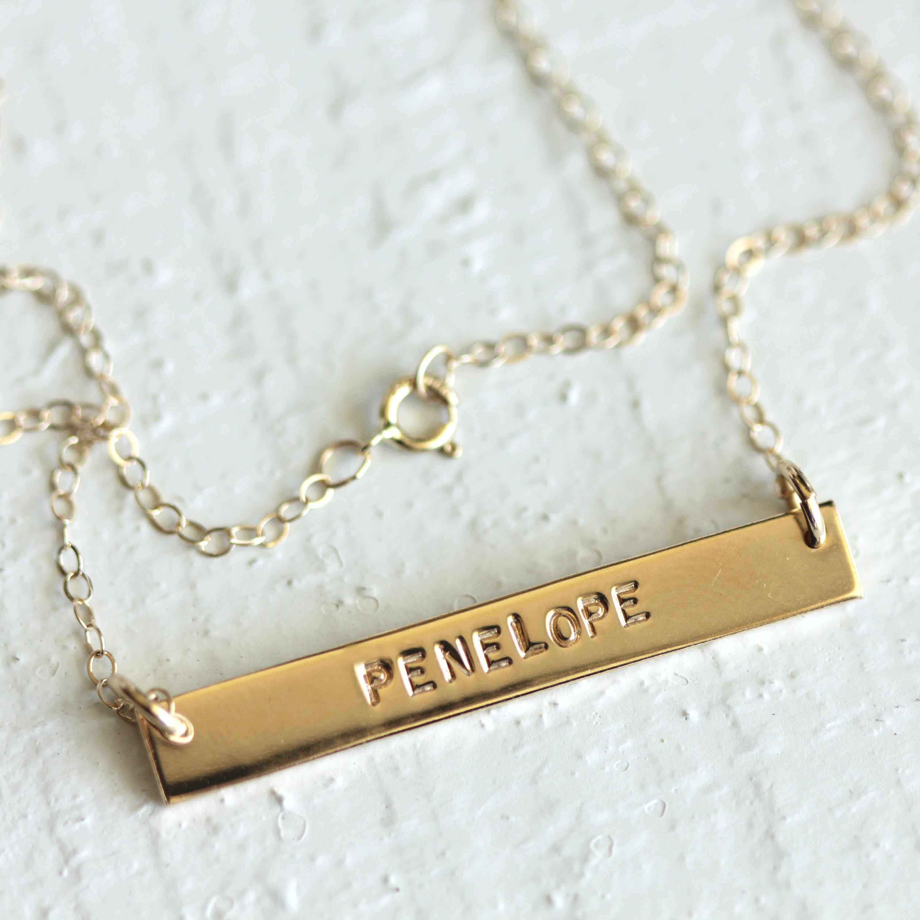 14k Gold Bar Necklace Personalized Solid Gold Bar Name Etsy