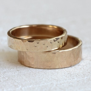 Wedding ring set 14k gold hammered wedding ring set