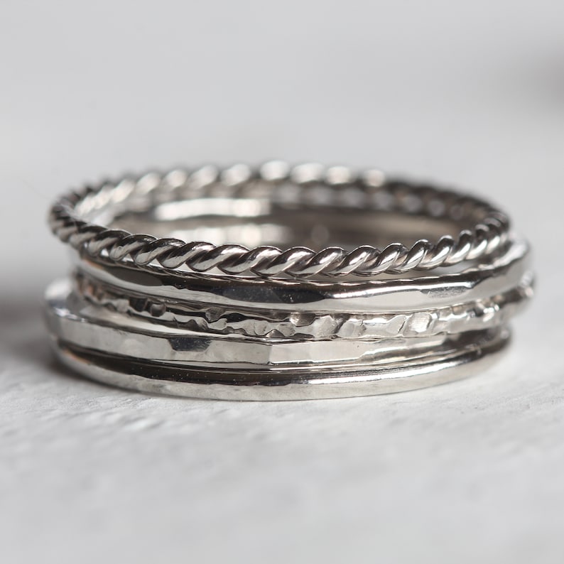 Platinum Stacking Rings Set of 5 Textured Rings From Recycled - Etsy