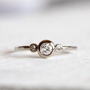 Three Stone Diamond Engagement Ring / Rustic 14k or 18k Gold Diamond Right Hand Ring / Alternate Engagement Ring image 3