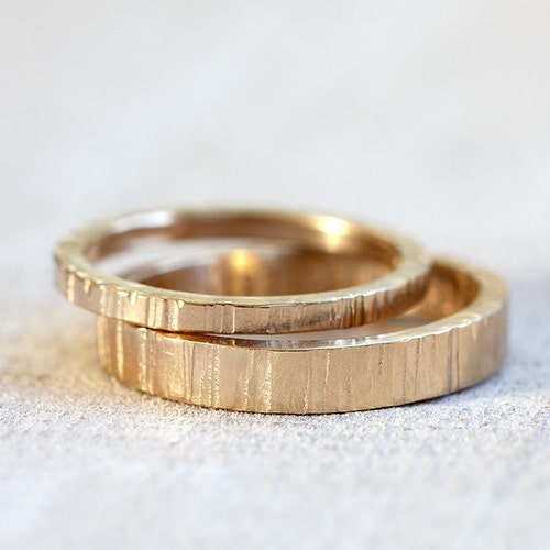 Wedding Ring Set 14k Gold Hammered Wedding Ring Set Etsy