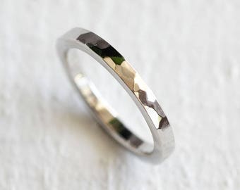 Platinum hammered ring wedding ring