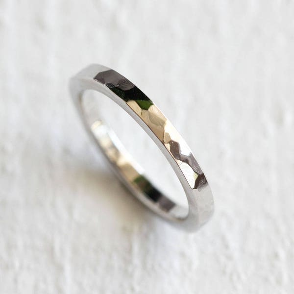Platinum hammered ring wedding ring