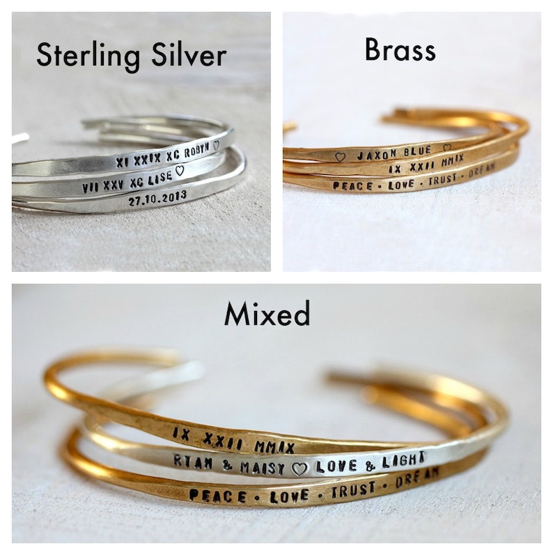 Personalized brass cuffs or sterling silver cuffs hand stamped bracelets image 5