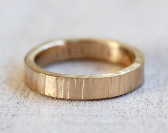 14k Yellow Gold Men's tree bark wedding band