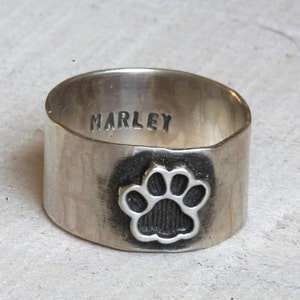 Sterling Silver Pet Paw Ring: Personalized Dog Cat Memorial