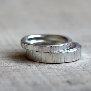 Tree bark wedding ring set