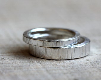 Tree bark wedding ring set