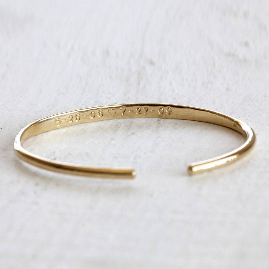 Solid gold cuff bracelet 18k gold or 14k gold bangle personalized with secret message