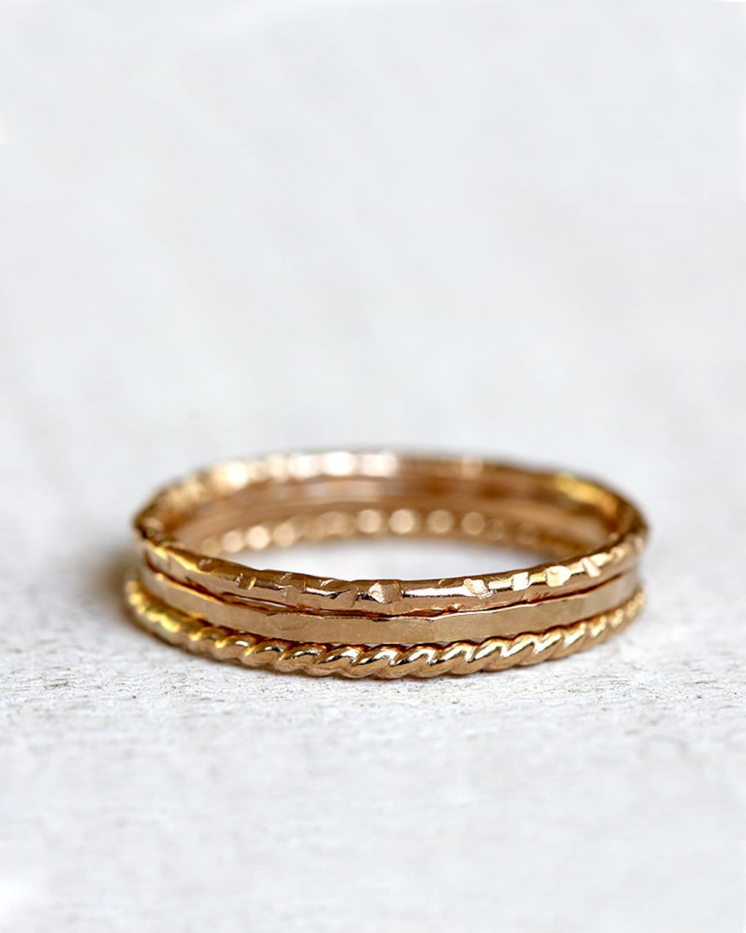 handmade ruby stone stacking ring delicate... 14k Gold Stacking Rings: Hammered, Twisted, Textured - Set of 3 - Etsy
