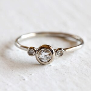 Three Stone Diamond Engagement Ring / Rustic 14k or 18k Gold Diamond Right Hand Ring / Alternate Engagement Ring image 6