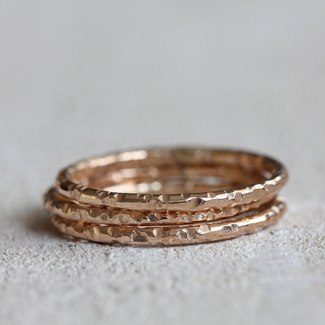 Hammered 14k Gold Stacking Rings: Recycled Gold Wedding Bands, Set of ...