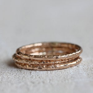 Hammered 14k Gold Stacking Rings: Recycled Gold Wedding Bands, Set of Three