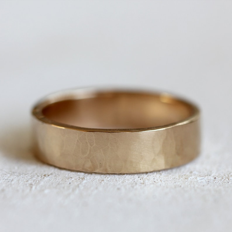 Men's 14k gold hammered wedding band solid gold hammered wedding ring image 1