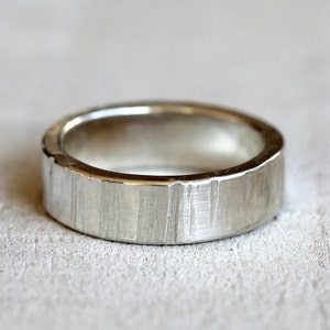 May include: A silver band ring with a textured, hammered finish.