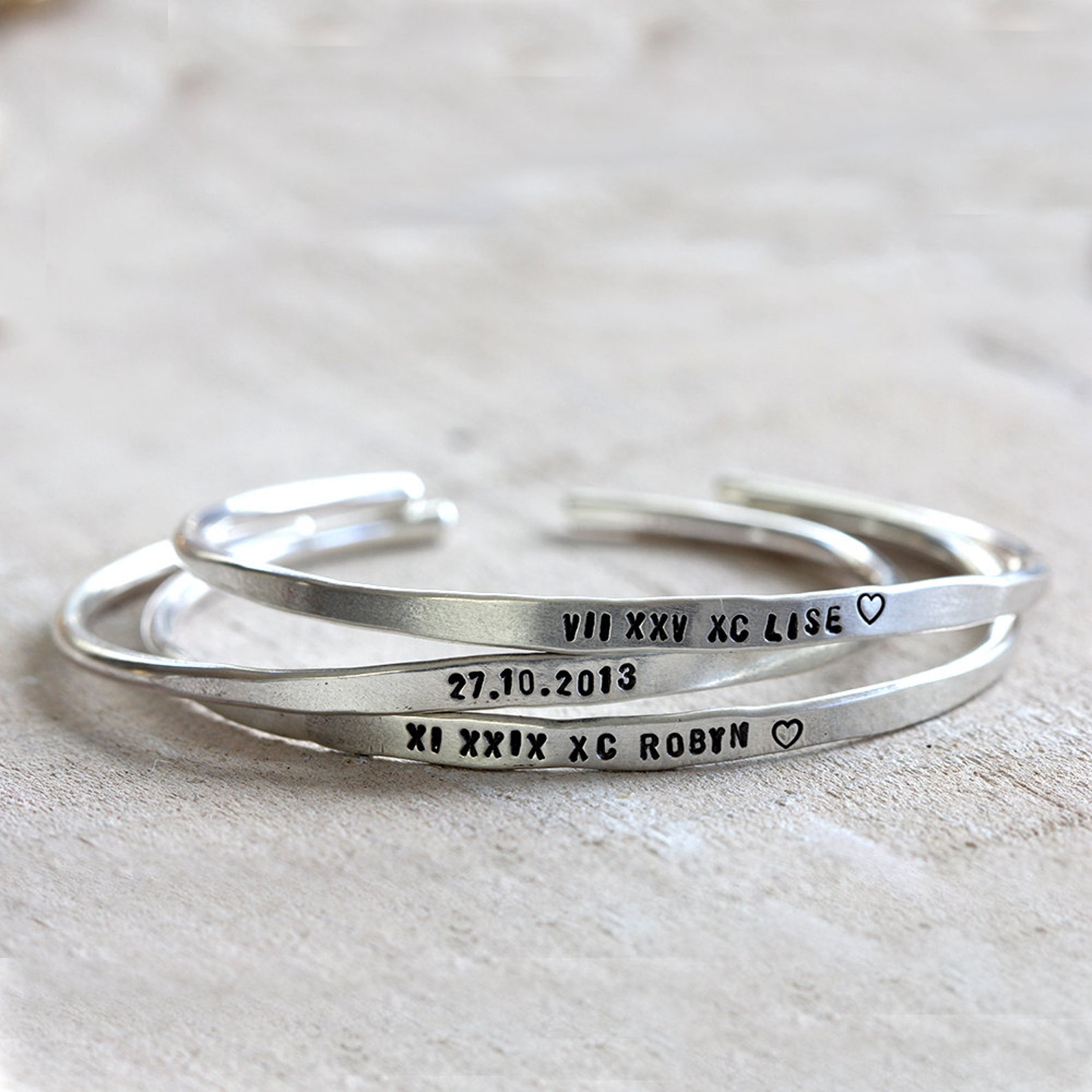 Personalized Silver Bracelet Sterling Silver Cuff or Brass Cuff Custom Bracelet Bangle Etsy
