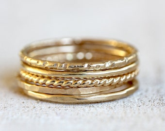 Gold stacking rings 14k set of 5 gold stacking rings