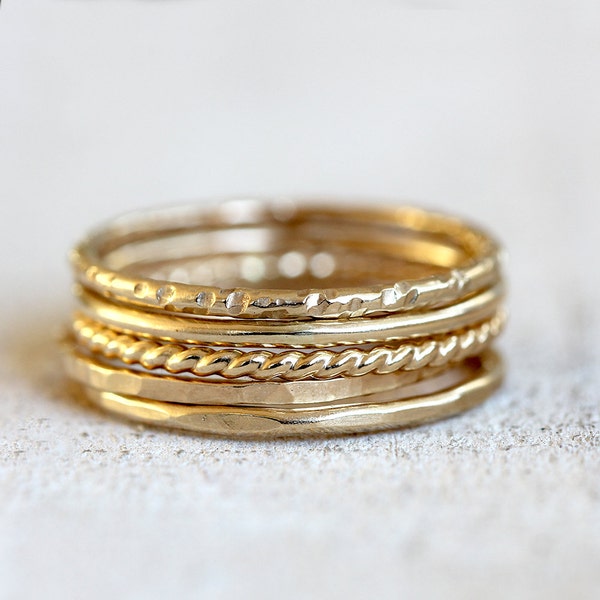 Gold stacking rings 14k set of 5 gold stacking rings