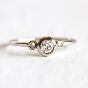 Three Stone Diamond Engagement Ring / Rustic 14k or 18k Gold Diamond Right Hand Ring / Alternate Engagement Ring image 4