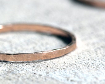 Rose gold hammered ring 14k rose gold thin band