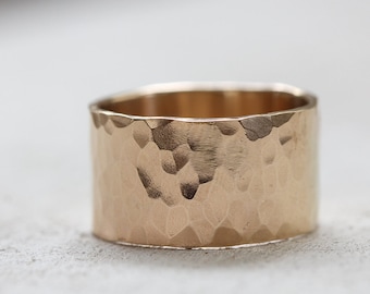 Extra Wide gold hammered band