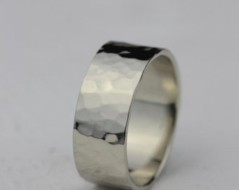 Hammered 14k White Gold Wedding Ring - Eco Friendly