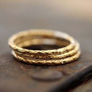 Gold wedding rings set of 3 unique stacking rings solid 10k or 14k gold