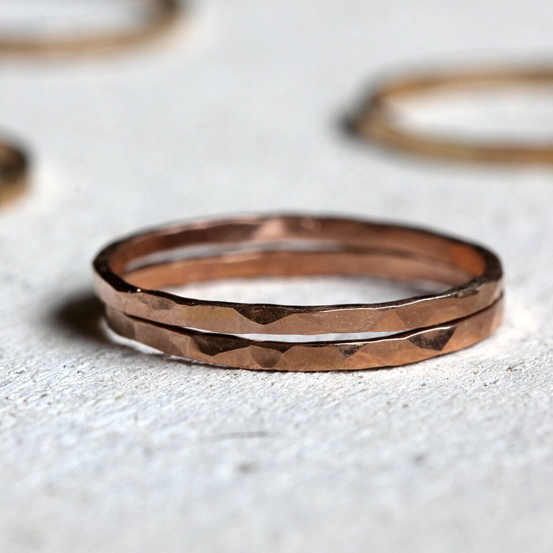 Pink Gold Stacking Rings Hammered Bands Set of 2 Etsy