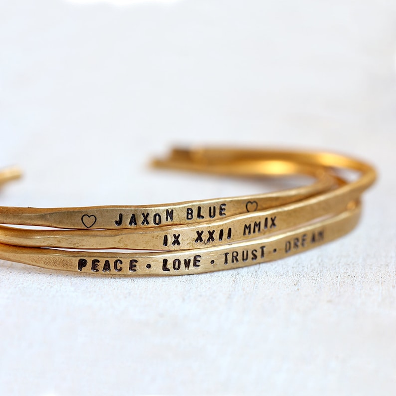 Personalized brass cuffs or sterling silver cuffs hand stamped bracelets image 1