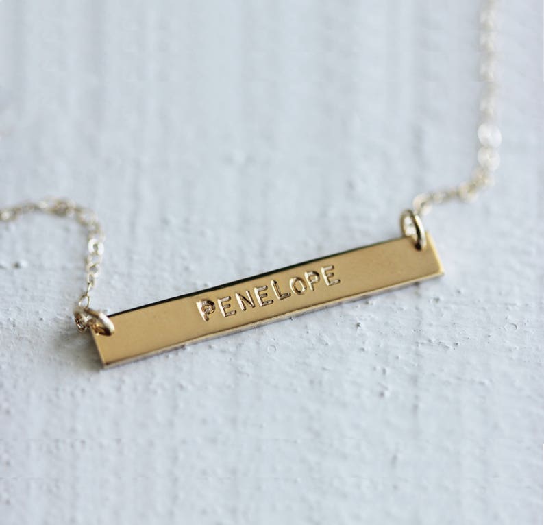 14k Gold Bar Necklace Personalized Solid Gold Bar Name Etsy