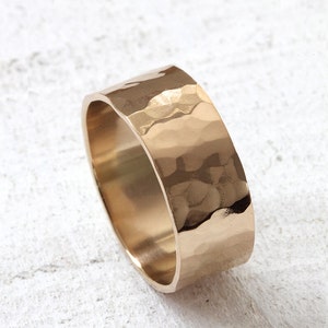 Wide gold hammered band 14k gold hammered wedding band