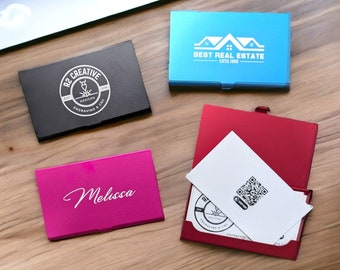 Custom Engraved Business Card Holder - Aluminum - Personalized