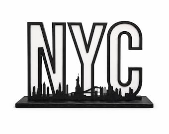 NYC Skyline Shelf Sign, New York City Decor, Modern City Silhouette Shelf Art, NYC Home Office Gift