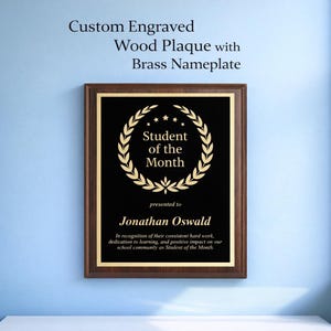 Custom Engraved Plaque Award, Personalized Brass Nameplate on Wood, Recognition, Memorial or Achievement Plaque