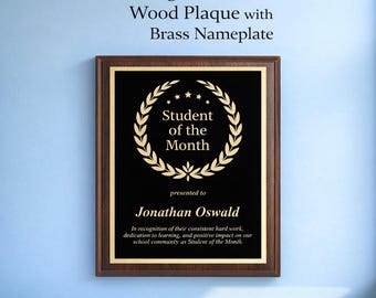 Custom Engraved Plaque Award, Personalized Brass Nameplate on Wood, Recognition, Memorial or Achievement Plaque