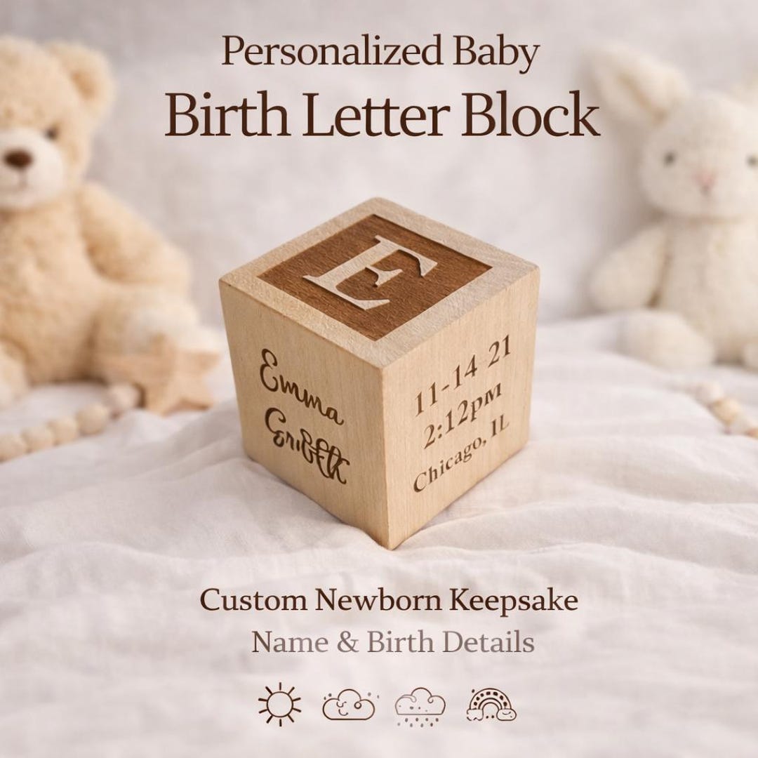 Letter Birthmark Custom Baby Birth Letter Block, Personalized Newborn Name & Birth ...