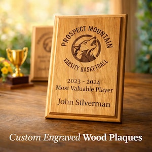 Custom Engraved Wood Plaque Award – Personalized Sports MVP Trophy, Team & Coach Recognition Gift