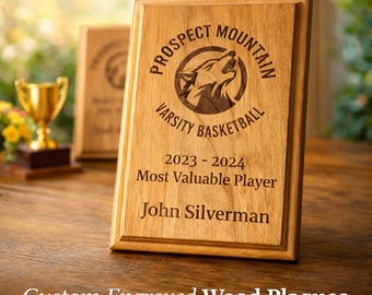 Custom Engraved Wood Plaque Award – Personalized Sports MVP Trophy, Team & Coach Recognition Gift