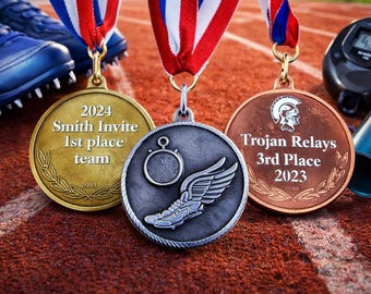 Personalized Track Medal – Engraved Winged Shoe Award, 2"