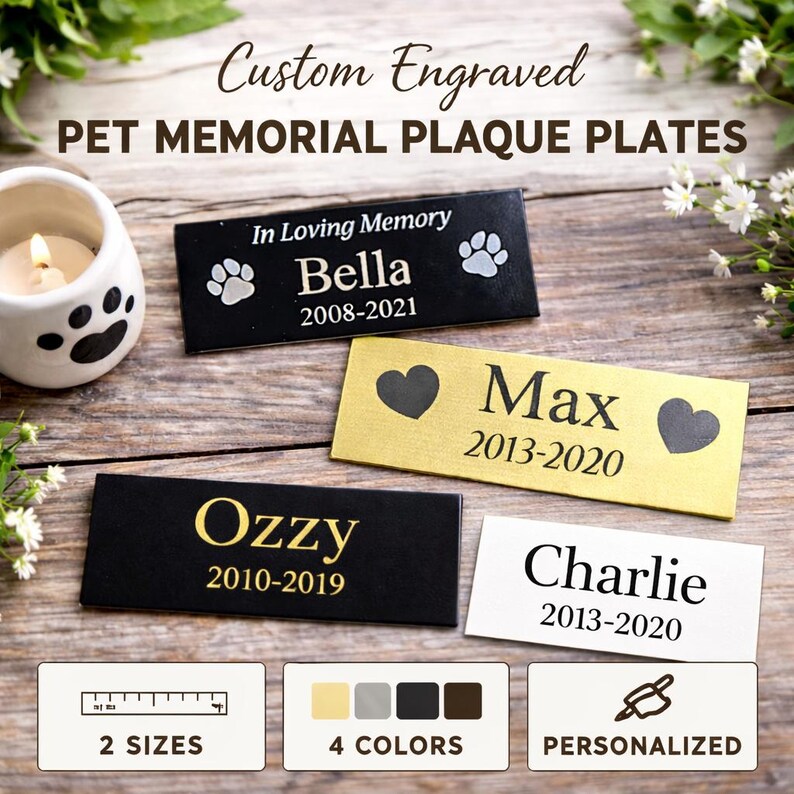 Custom Engraved Pet Memorial Plaque Plate – Aluminum Urn Nameplate, Paw ...