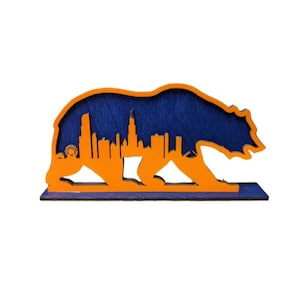 Chicago Bear Skyline Mini Shelf Sign | Chicago Skyline Wood Decor | Chi Town Shelf & Desk Decor | Bear Fan Gift